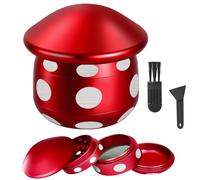 LHOEST Grinder 50MM Crusher 24 Grinding Teeth Metal Grinder Red Mushroom Design Cool 4 Layers Grinders Metal Crusher for Spice Mill with Scraper Plastic Brush
