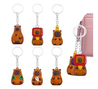 LHOEST Keychain Capybara Keyring Silicone Set 6 Pieces Small Kawaii Pendant Capybara Toys for Kids Girls Boys Animal Keyring Kit Cute Capybaras Gifts Birthday Christmas Carnival Keychain Decoration