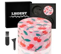 LHOEST Large Grinder 63MM Crusher 40 Grinding Teeth Metal Grinder Cool Colorful Cherry Design 4 Layers Grinders Metal Crusher for Spice Mill with Scraper Plastic Brush