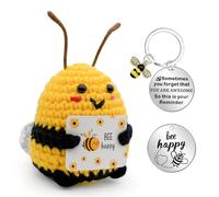 LHOEST Positive Bee Crochet Gifts Positive Crochet Animals Mini Funny Emotional Support Gift for Kids Adult Good Luck Gifts Bee Plush Emotional Support Crochet with Keyring Bee Knitted Doll Positive