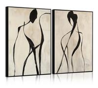 Lhoiplme Abstract Black Line Wall Art Modern Minimalist People Canvas Wall Art Decor Mid Century Beige Prints Female Figure Painting For Living Room Bedroom 16x24x2 Inch Unframed