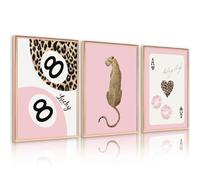 Lhoiplme Cheetah Trendy Wall Art Preppy Leopard Canvas Print Cheetah Room Wall Decor 8 Ball Poster Y2k Pink Coquette Luxury Print Lucky Aesthetic Fashion Pictures for Bedroom 12x16x3 Inch Unframed