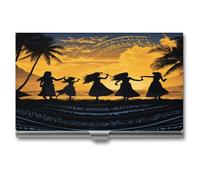 LHOKDR Business Card Holder,Metal Case Pocket,Holder for Women & Men,Credit Card Case Five Silhouettes of Hawaiian Dance Print Card Case for Business Cards