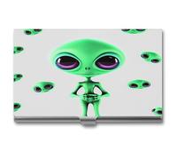 LHOKDR Business Card Holder,Metal Case Pocket,Holder for Women & Men,Credit Card Case Green Alien Print Card Case for Business Cards
