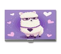 LHOKDR Business Card Holder,Metal Case Pocket,Holder for Women & Men,Credit Card Case Love Alpaca Purple Print Card Case for Business Cards