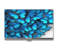 LHOKDR Business Card Holder,Metal Case Pocket,Holder for Women & Men,Credit Card Case Many Blue Butterfly Print Card Case for Business Cards