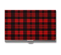 LHOKDR Business Card Holder,Metal Case Pocket,Holder for Women & Men,Credit Card Case Plaid Red And Black Print Card Case for Business Cards
