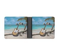 LHOKDR Pocket Wallet, Guitar on The Beach Printed Multifunctional Wallet,simple Travel Wallet,unisex Wallet, black, One Size, Contemporary