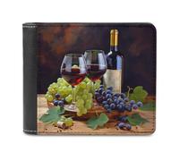 LHOKDR Portable Card Holder Wallet, Art Red Wine Galsses & Grapes Printed Multifunctional Wallet,simple Travel Wallet,unisex Wallet, black, One Size, Contemporary