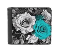 LHOKDR Portable Card Holder Wallet, Black White Teal Gray Rose Flowers Printed Multifunctional Wallet,simple Travel Wallet,unisex Wallet, black, One Size, Contemporary