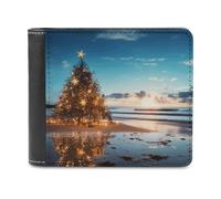 LHOKDR Portable Card Holder Wallet, Christmas Tree on The Beach Printed Multifunctional Wallet,simple Travel Wallet,unisex Wallet, black, One Size, Contemporary