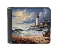 LHOKDR Portable Card Holder Wallet, Sea Lighthouse Sandbeach Printed Multifunctional Wallet,simple Travel Wallet,unisex Wallet, black, One Size, Contemporary