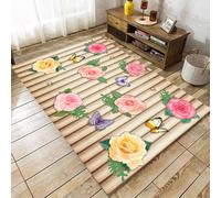 LHOMKCV Bamboo Raft Washable Rug for Living Room, 60x90cm, Oriental Pink Yellow Flowers Area Rug, Soft Easy Care Indoor Carpet for Girls Room Patio Garden Home Decor Gifts, Non-slip Door Mat
