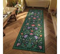 LHOMKCV Boho Long Runner Carpet, 60x300cm, Tropical Floral Theme Vintage Plant Pattern Vibrant Bohemian Throw Rugs, Ultra-Thin Rubber Backed Washable Botanical Rug for Bedroom Kitchen