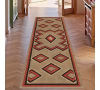 LHOMKCV Checkered Geometric Carpet, 60x120cm, Vintage Rustic Moroccan Brown Stain Resistant Minimalist Runner Rug, Ultra-Thin Non Slip Low Pile Long Hallway Rugs for Laundry Dining Room