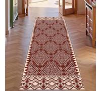 LHOMKCV Classic Geometric Print Rugs for Bedroom, 60x150cm, Retro Moroccan Aztec Pattern Terracotta Hallway Carpet, Non Slip Low Pile Washable Boho Rug for Kitchen Front Door