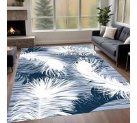 LHOMKCV Feather Art Area Rug, 60x90cm, Blue White Plumage Office Rug, Lightweight Aesthetics Decor Mats, Easy Care Non-slip Carpet, Washable Throw Carpet for Entrance Lounge Kitchen Living Areas