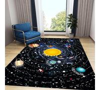 LHOMKCV Galaxy Themed Rugs for Area, 140x200cm, Rocket Stars Space Planets Game Rugs, Entrance Machine Washable Durable Breathable Cartoon Decor Carpet for Bedside Lounge