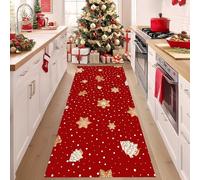 LHOMKCV Gingerbread Long Runner Rugs, 80x300cm, Fun Gingerbread with White Dots Christmas Tree Snowflake Red Carpet Runners, Ultra-Thin Low Pile Sturdy Hall Rug for Walkway Living Room