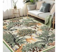 LHOMKCV Green Bush Area Rugs, 140x200cm, Retro Wild Jungle Animals Tiger Zebra Giraffe Design Rustic Hall Carpet, Low-Profile Reduce Noise Machine Washable Home Goods Mat for Bedroom Laundry