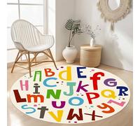 LHOMKCV Letters Pattern Circular Rug, 200cm, Colorful Letter Modern Minimalist Style Kids Educational Rugs, Durable Cozy Fade Resistant Cream Carpet for Study Room Playroom