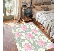 LHOMKCV Lotus Flower Area Rug, 60x90cm, Pink Floral Lotus Leaf Print Boho Rugs, Indoor Fade Resistant Non Shedding Easy-Washing Nature Farmhouse Carpet for Bedside Playroom