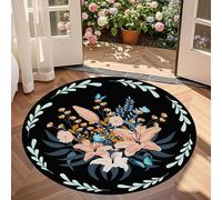 LHOMKCV Narcissus Floral Circle Rug, 120cm, Boho Colorful Flowers Leaves Butterflies Rustic Rugs, Stain Resistant Foldable Breathable Lounge Carpet for Bedroom Kitchen