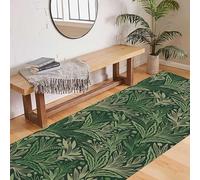 LHOMKCV Plant Theme Carpet Runners, 60x180cm, Rustic Green Tropical Plants Leaves Pattern Boho Rug, Entrance Non Slip Non Shedding Durable Farmhouse Rugs for Relax Room Front Door