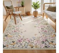 LHOMKCV Retro Insect Area Rugs, 180x230cm, Boho Colorful Flowers Pattern Butterfly Print Botanical Rug, Short Pile Non Shedding Easy-Washing Carpet for Girls Bedroom Dining Room