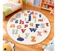 LHOMKCV Round Alphabet Area Rug, 60cm Machine Washable Soft ABC Educational Mat, Non-Slip Area Carpet for Bedroom, Playroom, Reading Nook & Indoor Use