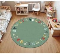 LHOMKCV Round Area Rug, 120cm Sage Green Alphabet Carpet, Washable Non-Slip ABC Educational Floor Mat for Classroom, Playroom & Bedroom Decor