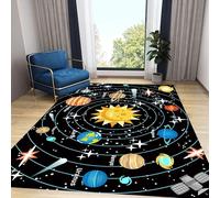 LHOMKCV Space Kids Area Rug, 60x110cm, Mysterious Universe Planet Fun Astronaut Rocket Meteor Boy Room Decor Carpet, Cozy Non Slip Backing Washable Cartoon Rugs for Bedroom Playroom