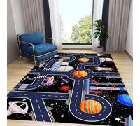 LHOMKCV Space Station Pattern Rug, 60x110cm, Educational Rocket Satellite Spaceship Boy Room Decor Carpet, Premium Non Slip Easy-Washing Lounge Rugs for Bedroom Dining Room