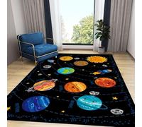 LHOMKCV Space Themed Area Rug, 100x150cm, Fun Spaceship Rocket Galaxy Solar System Pattern Play Mat, Stain Resistant Reduce Noise Breathable Kids Educational Rugs for Bedroom Kitchen