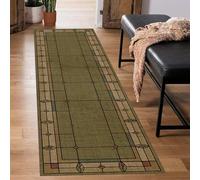 LHOMKCV Vintage Checkered Carpet Runners, 60x150cm, Retro Ethnic Tribal Classic Grass Green Traditional Oriental Rug, Low Pile Foldable Easy-Washing Long Hallway Runner for Foyer Home Office