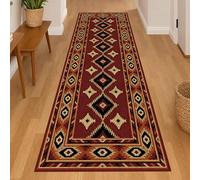 LHOMKCV Vintage Checkered Runner Rug, 60x180cm, Classic Geometric Boho Red Long Hallway Rugs, Indoor Low Pile Durable Breathable Rustic Carpet for Bedroom Kitchen