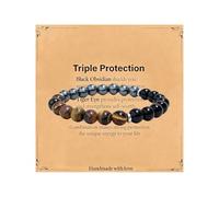 LHOMS Triple Protection Bracelet for Men Evil Eye Bracelet with Black Tourmaline Hematite Tiger Eye 8mm Beaded Mens Bracelet Spiritual Gifts for Him Boyfriend Brother Husband Christmas Birthday, L