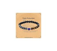 LHOMS Triple Protection Bracelet for Men Evil Eye Bracelet with Black Tourmaline Hematite Tiger Eye 8mm Beaded Mens Bracelet Spiritual Gifts for Him Boyfriend Brother Husband Christmas Birthday, L