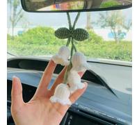 LHOUCHONS Rear View Mirror Hanging Accessories Cute Car For Audi A4,Decor Women Bellflower Hand Knitted Pendant Cotton Crochet Yarn Craft,White