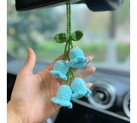 LHOUCHONS Rear View Mirror Hanging Accessories Cute Car For Ford Explorer,Decor Women Bellflower Hand Knitted Pendant Cotton Crochet Yarn Craft,Blue