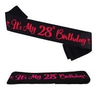 LHPYQ Color Changing It's My 28th Birthday Sash - Red to Pink 28th Satin Sash for Woem Men -Celebration 28 Years Old Party Gifts - Happy Birthday Party Decorations Accessories