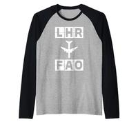 LHR to FAO Airplane Route London Faro Algarve Raglan Baseball Tee