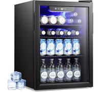 LHRIVER Mini Fridge for Countertop, 2.6 Cubic Feet Beverage Fridge with Glass Door, Adjustable Shelves, 95 Can Compact Refrigerators or Office, Bedroom or Home