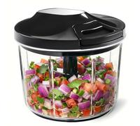 LHS Manual Food Processor Vegetable Chopper, Pull String Chopper Garlic Mincer Onion Cutter for Veggies,Salad,Fruits, Nuts (1000ML,Black)