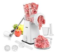LHS Manual Meat Grinder with Stainless Steel Blades Heavy Duty Powerful Suction Base for Home Use Fast and Effortless for All Meats-White