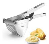 LHS Stainless Steel Potato Ricer and Masher, Heavy Duty Commercial Food Masher, Ergonomic Comfort Grip, Extra Large Capacity, Dishwasher Safe (Grey)