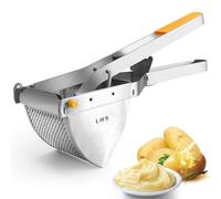 LHS Stainless Steel Potato Ricer and Masher, Heavy Duty Commercial Food Masher, Ergonomic Comfort Grip, Extra Large Capacity, Dishwasher Safe (Orange)