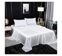 LHSJYG Silk Bed Sheets Solid Color Flat Sheet Natural Mulberry Silk Bed Sheet King Queen Size Luxury Super Soft Comfortable Bedsheet(White,260x350cm)