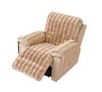 LHTCCSHL Plush Recliner Chair Cover, Faux Fur Recliner Slipcover Couch Cover Armrest Covers Headrest Cover for Sofa Recliner Protector Thick Shaggy Fuzzy Chair Slipcover(Khaki)