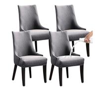 LHTCCSHL Stretch Wingback Side Chair Cover Slipcover, Waterproof Jacquard Dining Chair Covers Arm Chair Protector Seat Cover for Dining Room Banquet Home Decor (Color : Gray, Size : 4PCS)